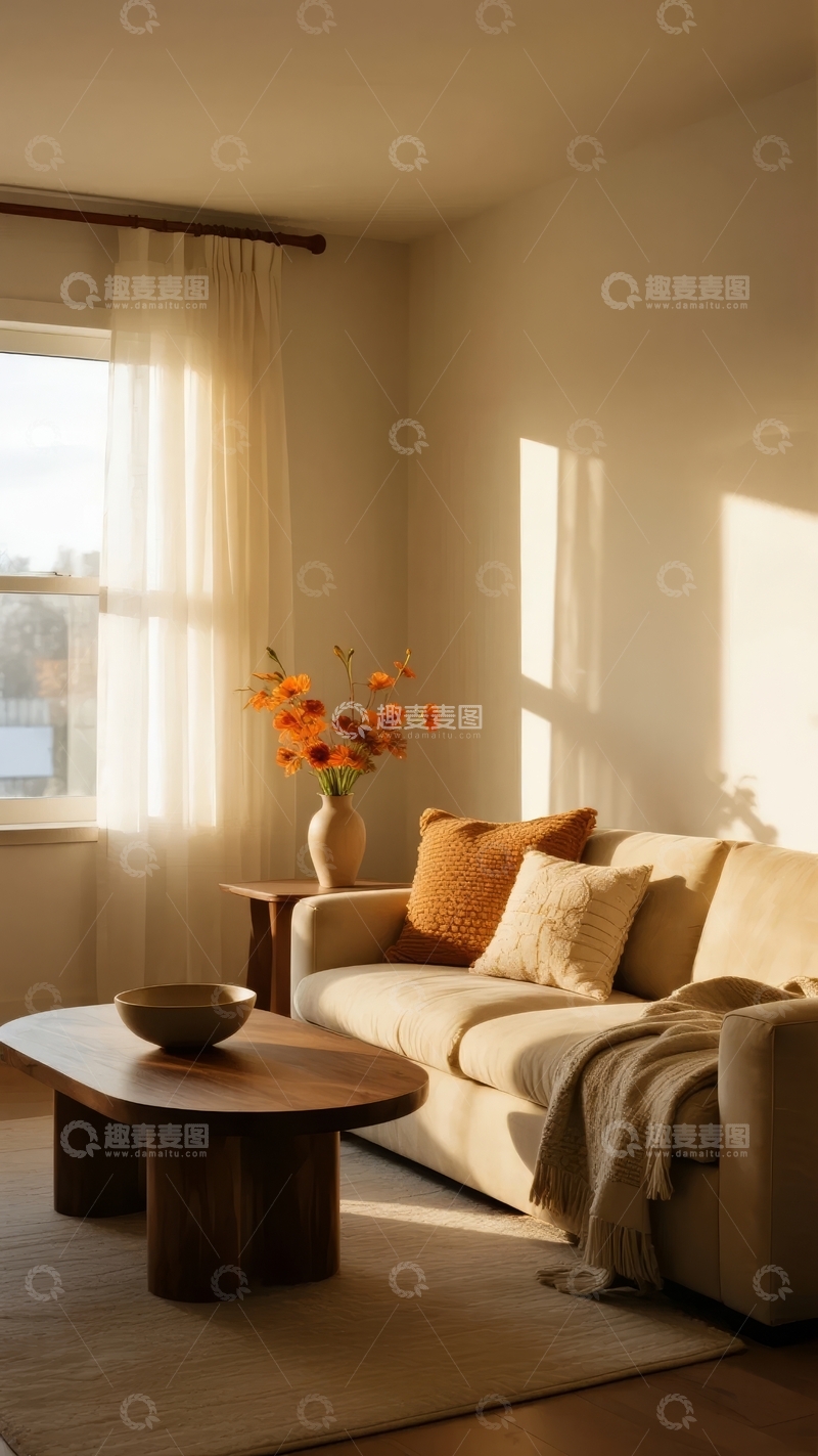 高清大图下载【趣麦麦图】温暖阳光洒入简约客厅营造舒适氛围