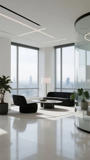 现代简约风格办公室休息区全景