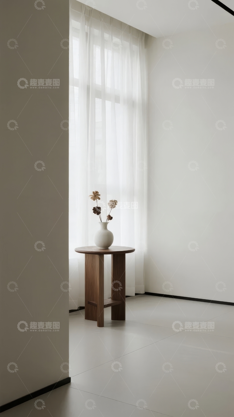 高清大图下载【趣麦麦图】简约室内一角窗边摆放花瓶与鲜花