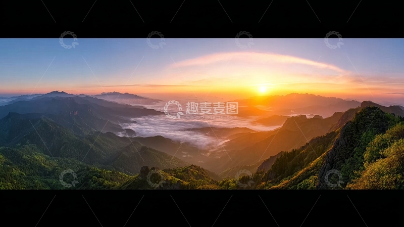 高清大图下载【趣麦麦图】日出时分山峦叠嶂云海缭绕壮丽景观