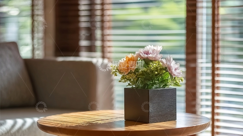 高清大图下载【趣麦麦图】室内窗边摆放花卉装饰的温馨角落