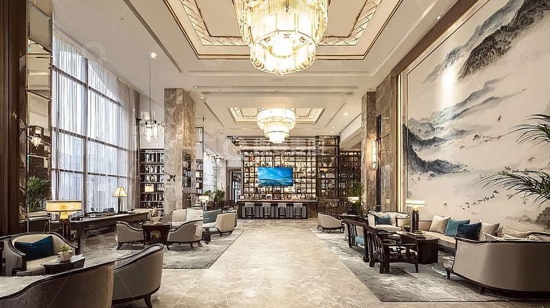 高清大图下载【趣麦麦图】豪华酒店大堂宽敞明亮装饰典雅