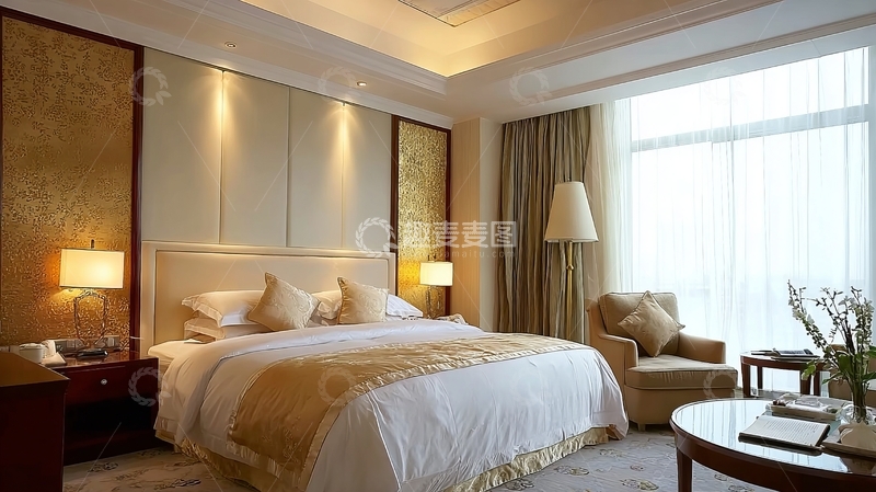 高清大图下载【趣麦麦图】豪华酒店卧室配备大床沙发和落地窗