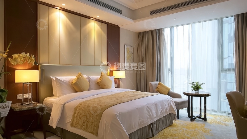 高清大图下载【趣麦麦图】现代风格卧室配备大床和落地窗