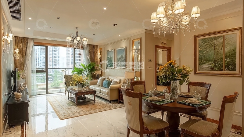 高清大图下载【趣麦麦图】豪华客厅与餐厅相连的现代家居空间