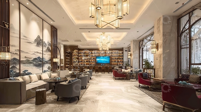 高清大图下载【趣麦麦图】豪华酒店大堂宽敞明亮装饰典雅