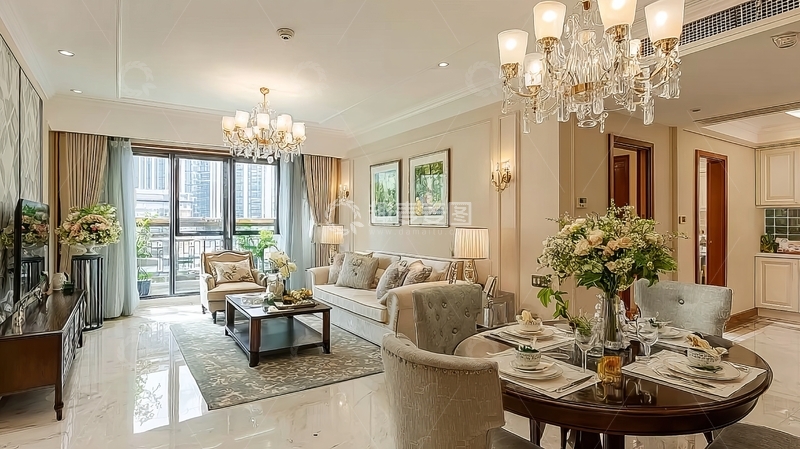 高清大图下载【趣麦麦图】现代豪华客厅与餐厅一体化设计