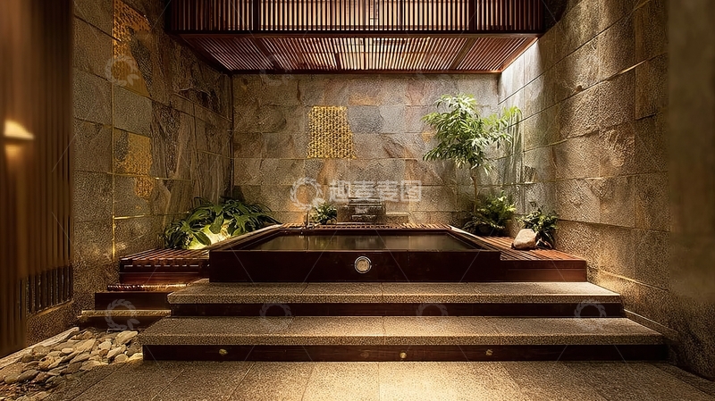 高清大图下载【趣麦麦图】日式庭院温泉池景观