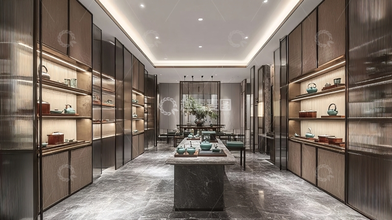 高清大图下载【趣麦麦图】现代简约风格的室内展示空间陈列着精致物品