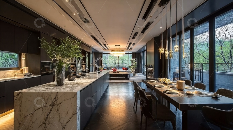 高清大图下载【趣麦麦图】现代开放式厨房与餐厅空间设计