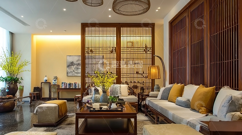 高清大图下载【趣麦麦图】现代中式风格客厅布置温馨舒适