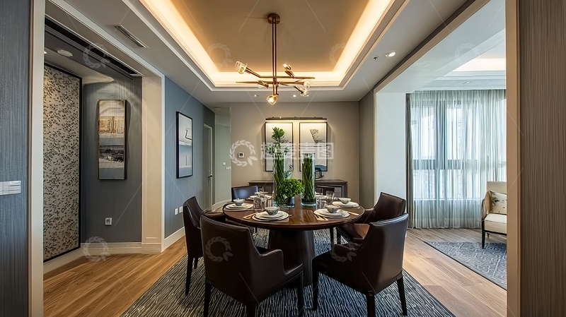 高清大图下载【趣麦麦图】现代风格餐厅内景展示餐桌椅与装饰细节