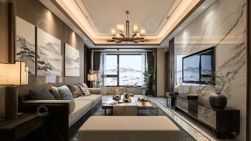 高清大图下载【趣麦麦图】现代中式风格客厅设计展示