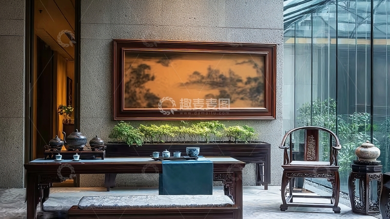 中式茶室陈设典雅古朴氛围浓厚