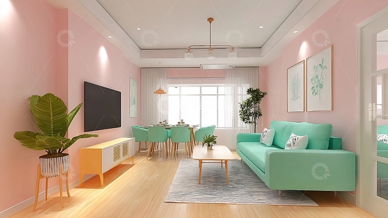 高清大图下载【趣麦麦图】现代简约风格客厅与餐厅一体化设计