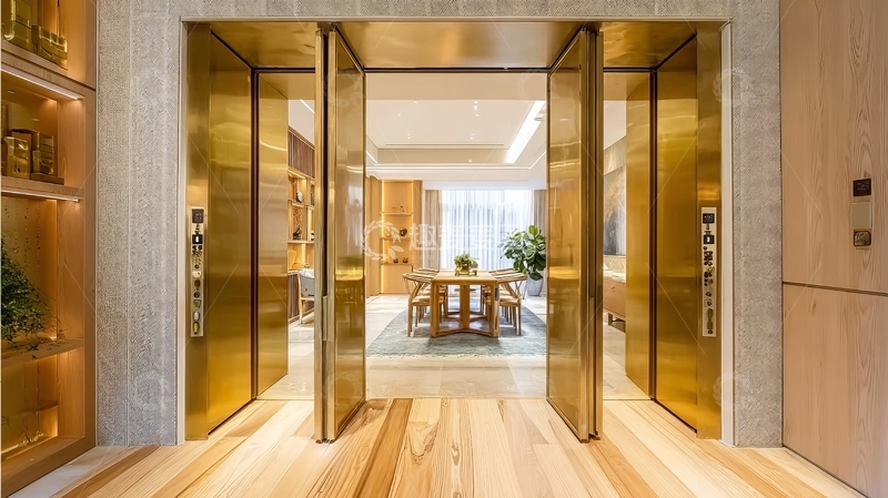 高清大图下载【趣麦麦图】现代风格室内金色门厅通向餐厅空间