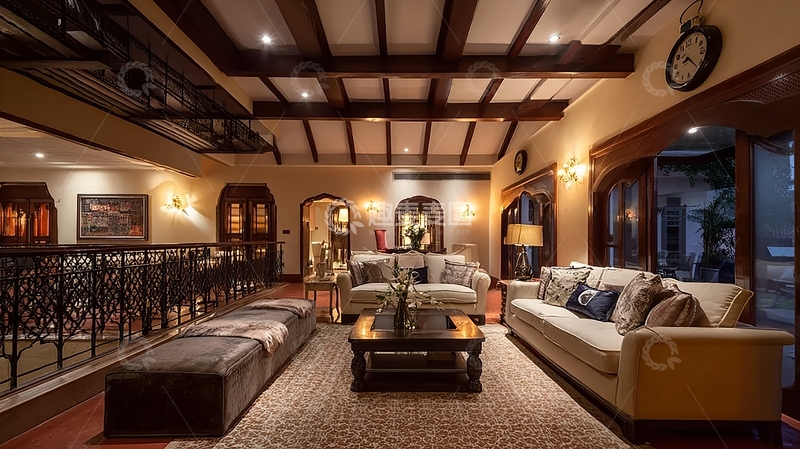 高清大图下载【趣麦麦图】豪华客厅设计融合现代与古典元素
