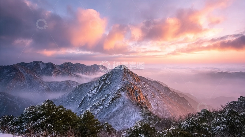 高清大图下载【趣麦麦图】雪山日出云海缭绕壮丽山景
