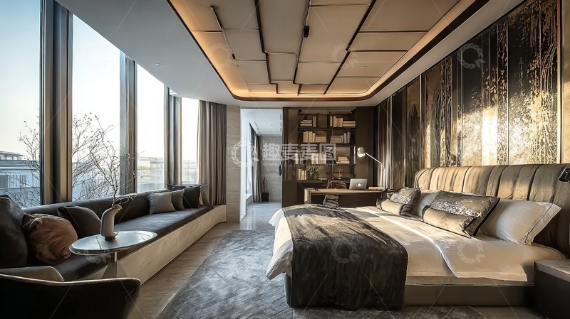 高清大图下载【趣麦麦图】现代豪华卧室设计宽敞明亮配备大窗户