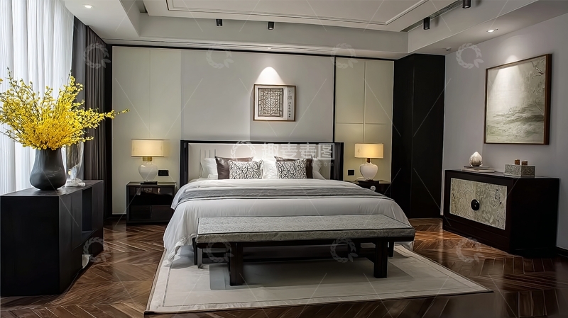 高清大图下载【趣麦麦图】现代简约风格卧室布置温馨舒适