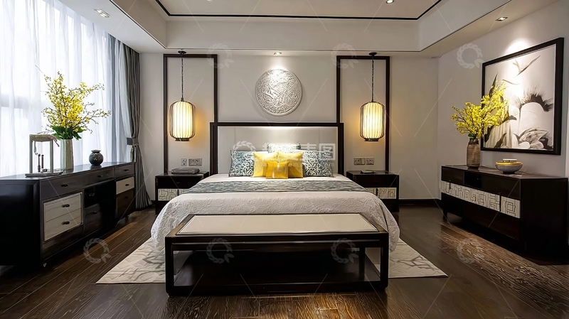 高清大图下载【趣麦麦图】现代中式风格卧室设计温馨舒适