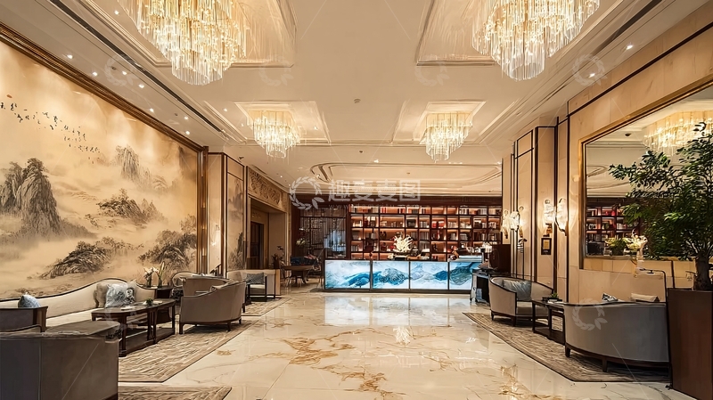 高清大图下载【趣麦麦图】豪华酒店大堂装饰典雅灯光璀璨