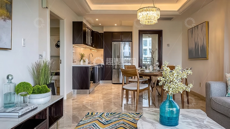 高清大图下载【趣麦麦图】现代风格厨房与餐厅一体化设计空间