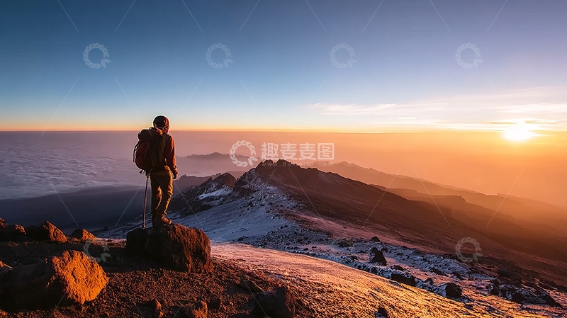 高清大图下载【趣麦麦图】日出时分山顶远眺云海壮丽景色