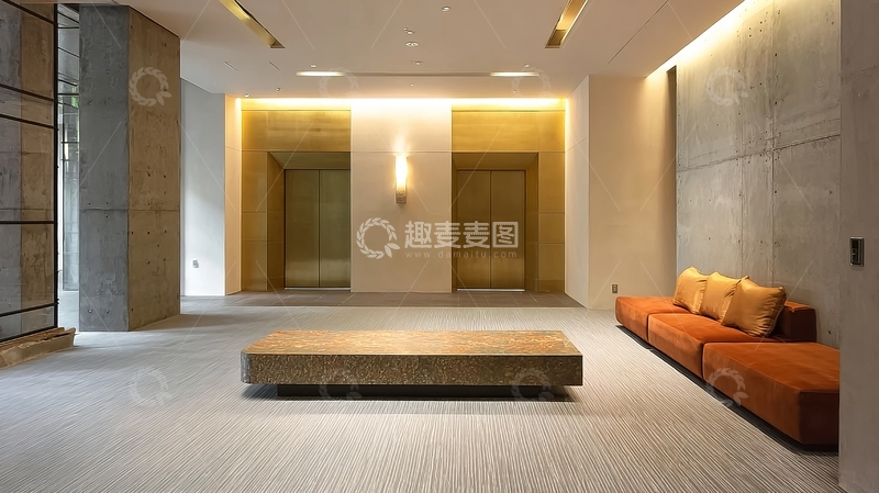 高清大图下载【趣麦麦图】现代简约风格的室内大厅设有沙发和茶几