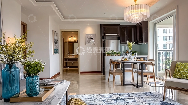 高清大图下载【趣麦麦图】现代简约风格的客厅与厨房开放式设计