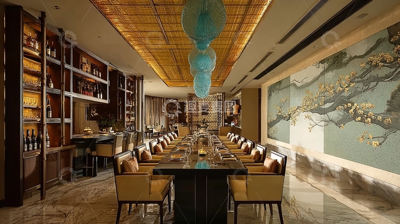 高清大图下载【趣麦麦图】豪华餐厅内部装潢典雅长桌椅排列整齐