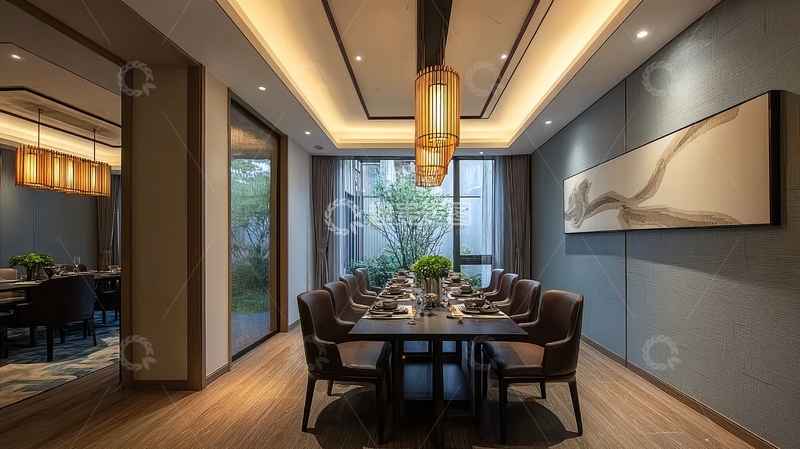 高清大图下载【趣麦麦图】现代中式风格餐厅内部装饰优雅