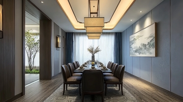 现代中式风格餐厅内景装饰优雅布置精致