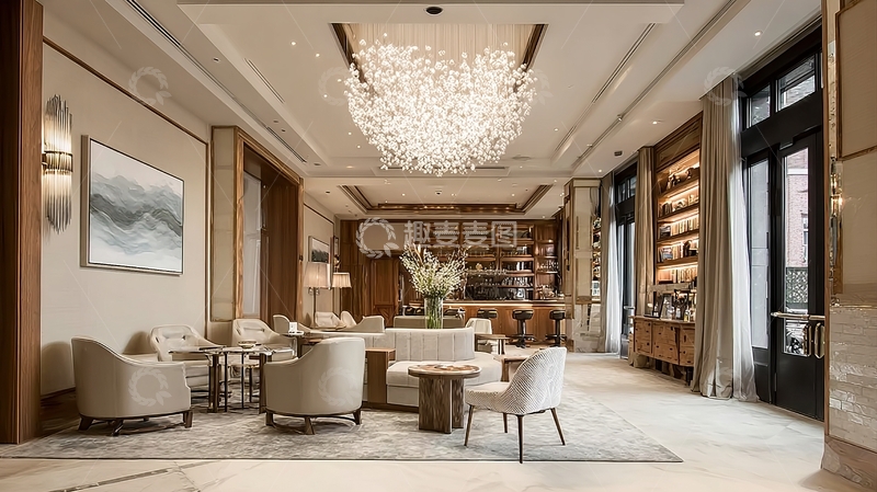 高清大图下载【趣麦麦图】豪华酒店大堂装饰精美家具与吊灯