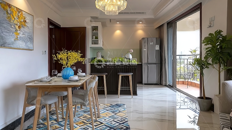 高清大图下载【趣麦麦图】现代简约风格的客厅与餐厅相连空间