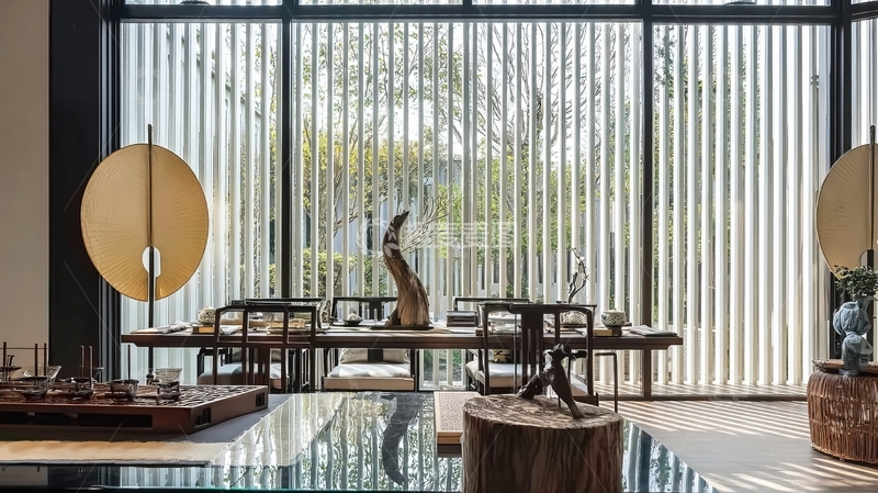 高清大图下载【趣麦麦图】现代中式风格室内空间展示木质家具与装饰品