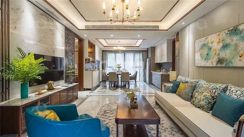 高清大图下载【趣麦麦图】现代客厅与餐厅相连的宽敞明亮室内空间