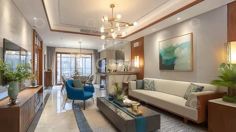 高清大图下载【趣麦麦图】现代客厅与餐厅一体化设计温馨舒适