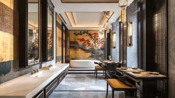 现代中式风格浴室与休息区融合设计