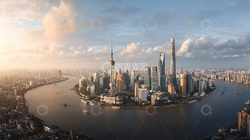 高清大图下载【趣麦麦图】城市天际线全景日落时分