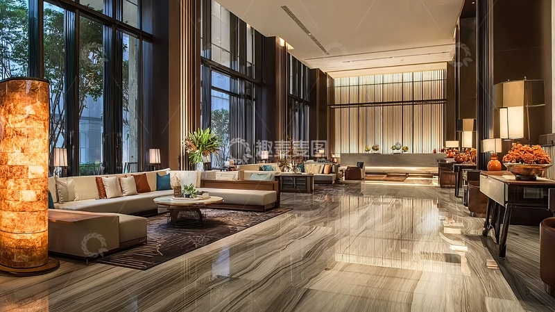 高清大图下载【趣麦麦图】豪华酒店大堂宽敞明亮装饰现代