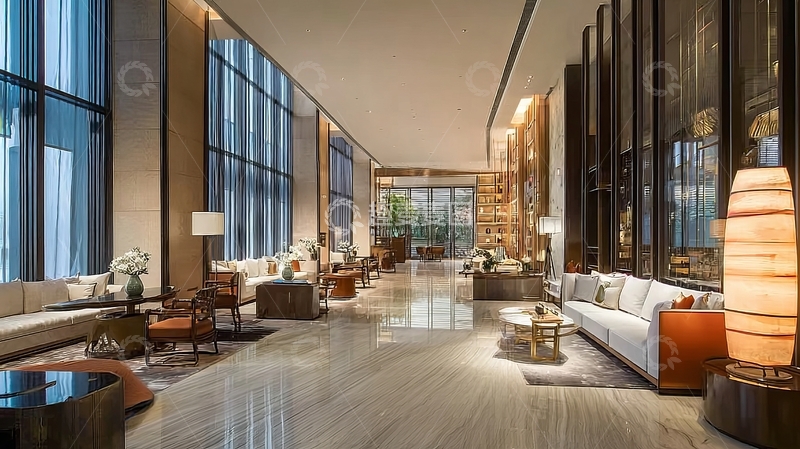 高清大图下载【趣麦麦图】豪华现代酒店大堂宽敞明亮装饰精致