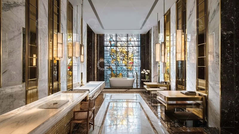 高清大图下载【趣麦麦图】豪华室内空间设有大理石台面和彩色玻璃窗