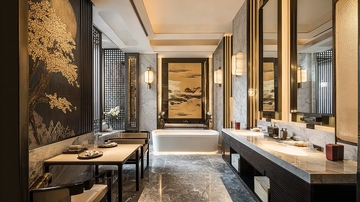 现代中式风格浴室与休息区融合设计