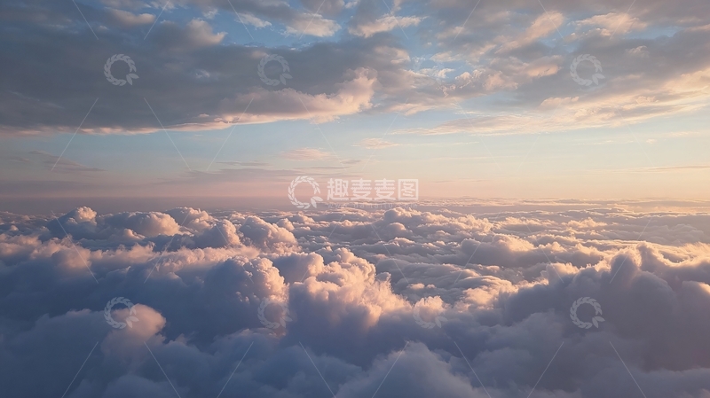 高清大图下载【趣麦麦图】高空俯瞰云海日落时分的壮丽景象