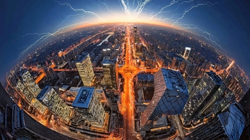 夜晚城市俯瞰视角灯光璀璨道路交错