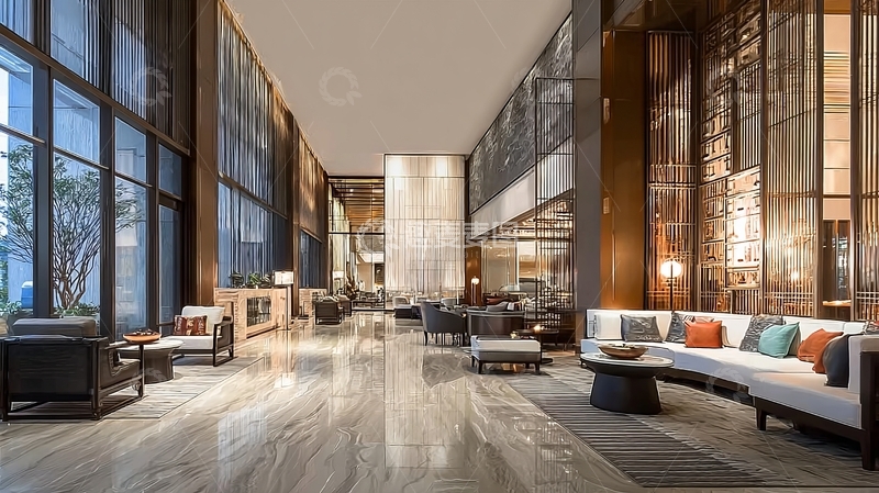 高清大图下载【趣麦麦图】现代豪华酒店大堂宽敞明亮设计简约