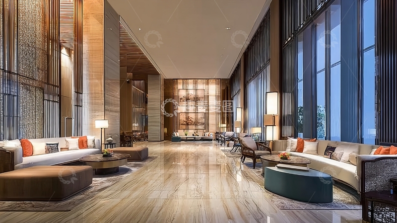 高清大图下载【趣麦麦图】豪华现代酒店大堂宽敞明亮装饰精致