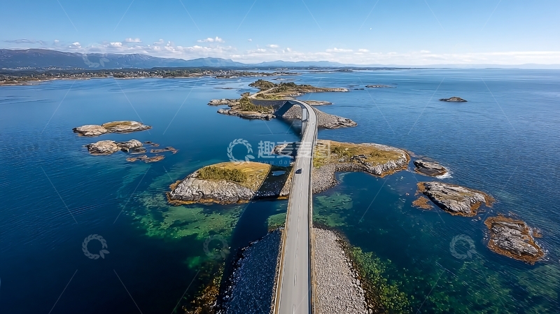 高清大图下载【趣麦麦图】海上桥梁连接岛屿的壮丽航拍景观