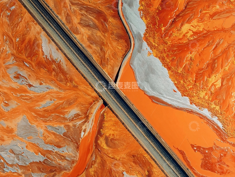 高清大图下载【趣麦麦图】俯瞰视角下的橙色地貌与蜿蜒道路